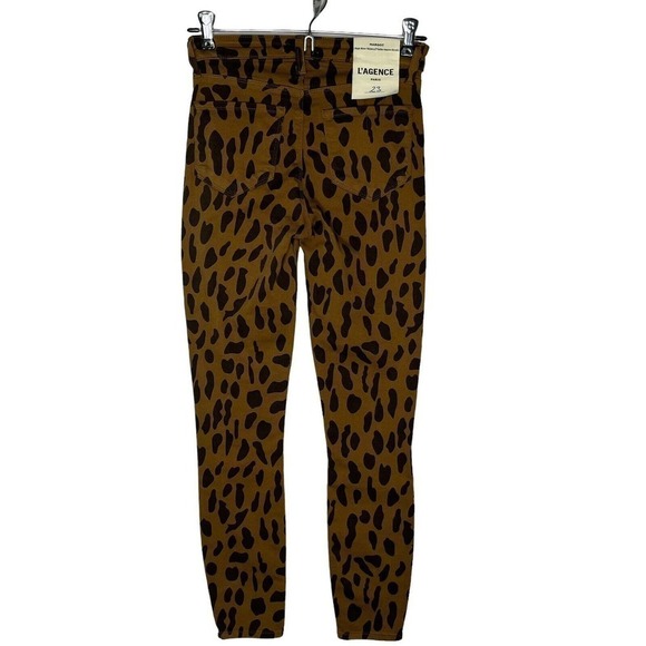 New L’AGENCE Margot Brown Animal Print Coated High Rise Skinny Jeans 23 Ankle - Picture 5 of 10